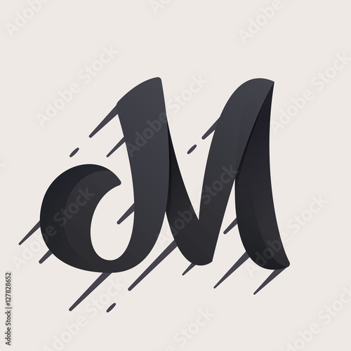 M letter logo. Fast speed vector script type.