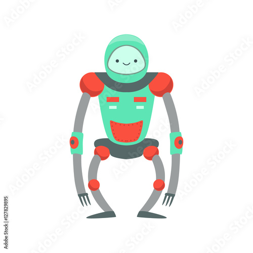 Green And Red Ape Like Friendly Android Robot Character Vector Cartoon Illustration
