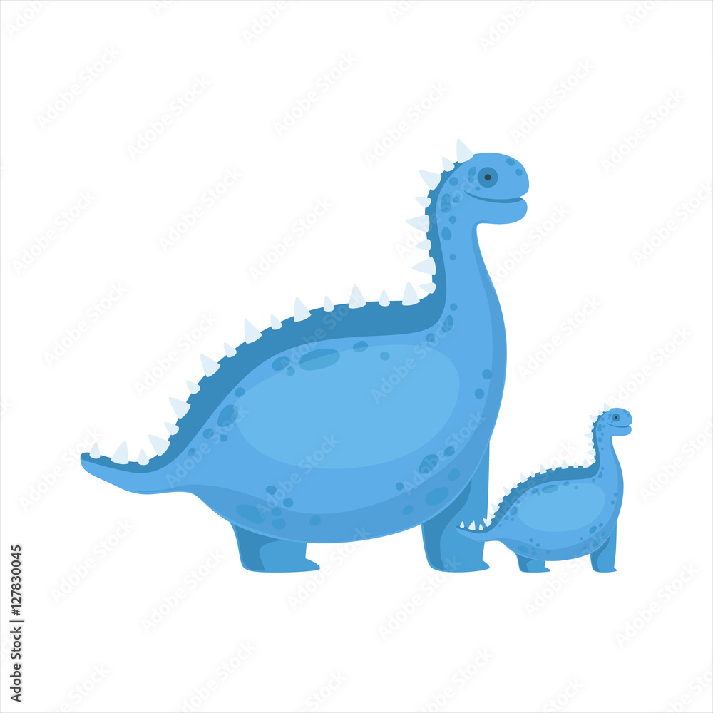 Chubby Blue Iguanodon Dinosaur Prehistoric Monster Couple Of Similar Specimen Big And Small Cartoon Vector Illustration Chubby Blue Iguanodon Dinosaur Prehistoric Monster Couple Of Similar Specimen Big And Small Cartoon Vector Illustration