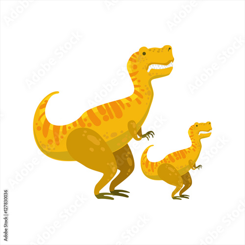 Tirannosaurus Rex Dinosaur Prehistoric Monster Couple Of Similar Specimen Big And Small Cartoon Vector Illustration