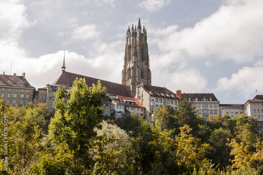 Fribourg, Altstadt, Freiburg, historische Häuser, Kathedrale, Saint-Nicolas, Stadtrundgang, Herbst, Schweiz