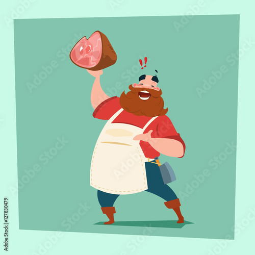 Farmer Hold Pig Leg Pork Butcher Animal Farm Flat Vector Illustration