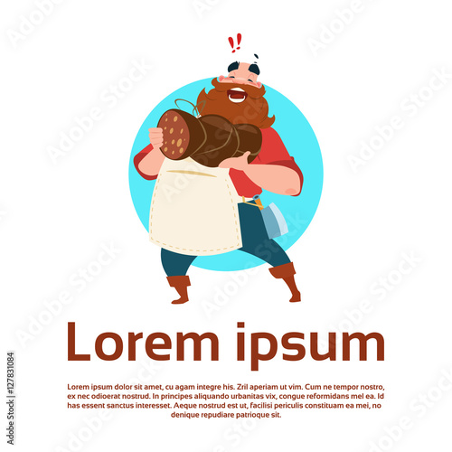 Farmer Hold Wurst Butcher Animal Farm Flat Vector Illustration