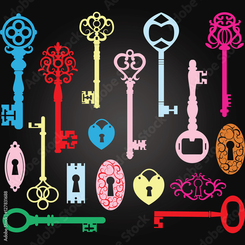 Chalkboard Colorful Vintage Keys Silhouette