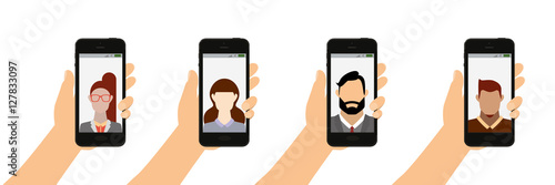 4 hands with smartphones
