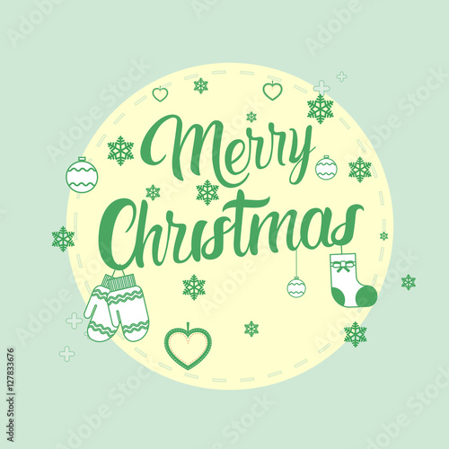 Happy New Year Merry Christmas Greeting Card Decoration Celebration Thin Line Vector Illustration