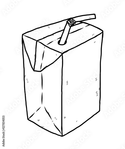 milk carton box and drink straw / cartoon vector and illustration, black and white, hand drawn, sketch style, isolated on white background.
