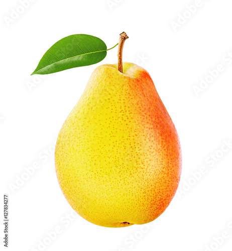 Pear with leaf isolated on white, with clipping path