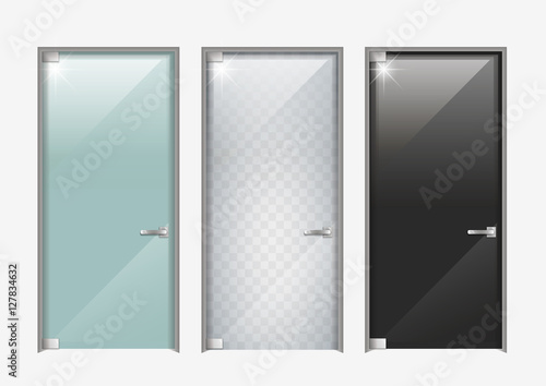 Modern glass doors. The transparent, matte and black. Vector graphics