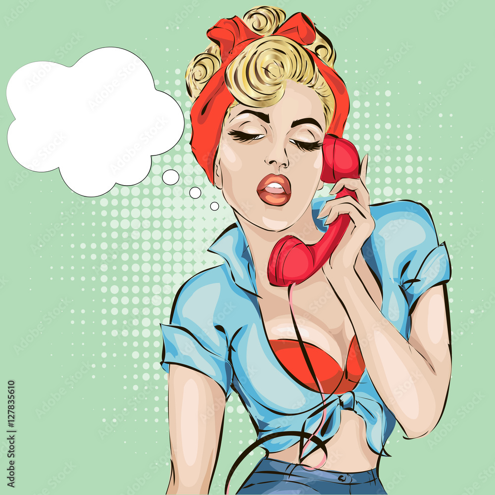 Sexy Pin-up woman answers the phone. Vector pop art comics retro style  illustration vector de Stock | Adobe Stock