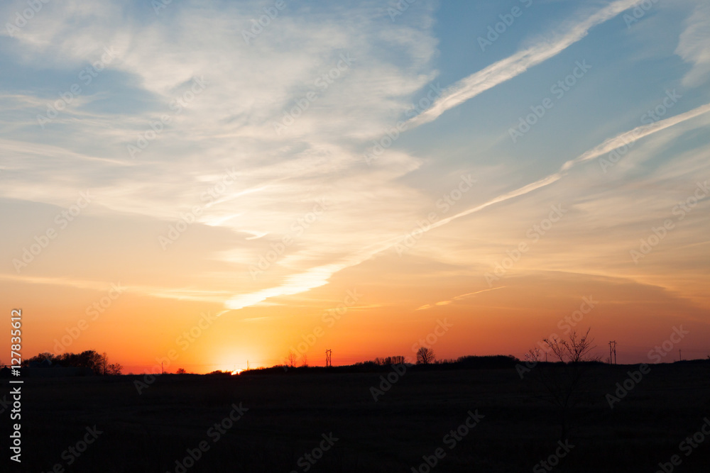 Golden prairie sunset sky