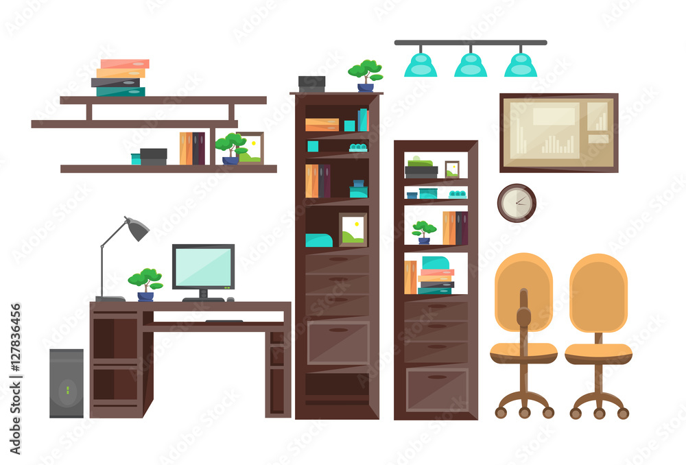 Empty Workplace Desk Workspace Office Interior No People Flat Vector Illustration Empty Workplace Desk Workspace Office Interior No People Flat Vector Illustration