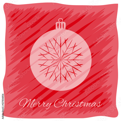 Christmas or New Year's greeting card. Vector logo, emblem design. Bright red stripes painted carelessly. Transparent silhouette of a Christmas ball. Usable for banners, greeting cards, gifts etc.