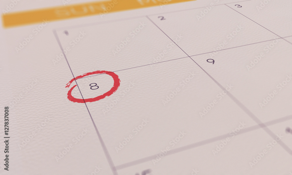 Fototapeta premium Calendar Yellow Pin day 8