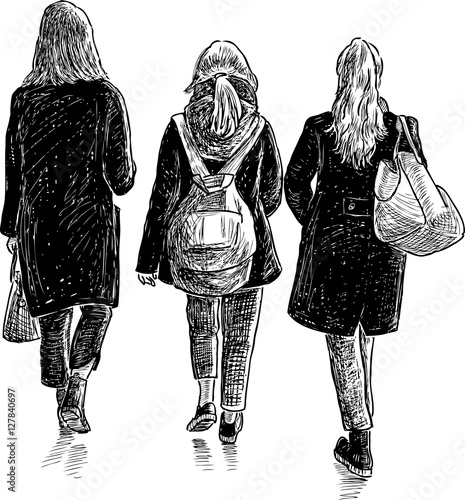 students girls on a walk
