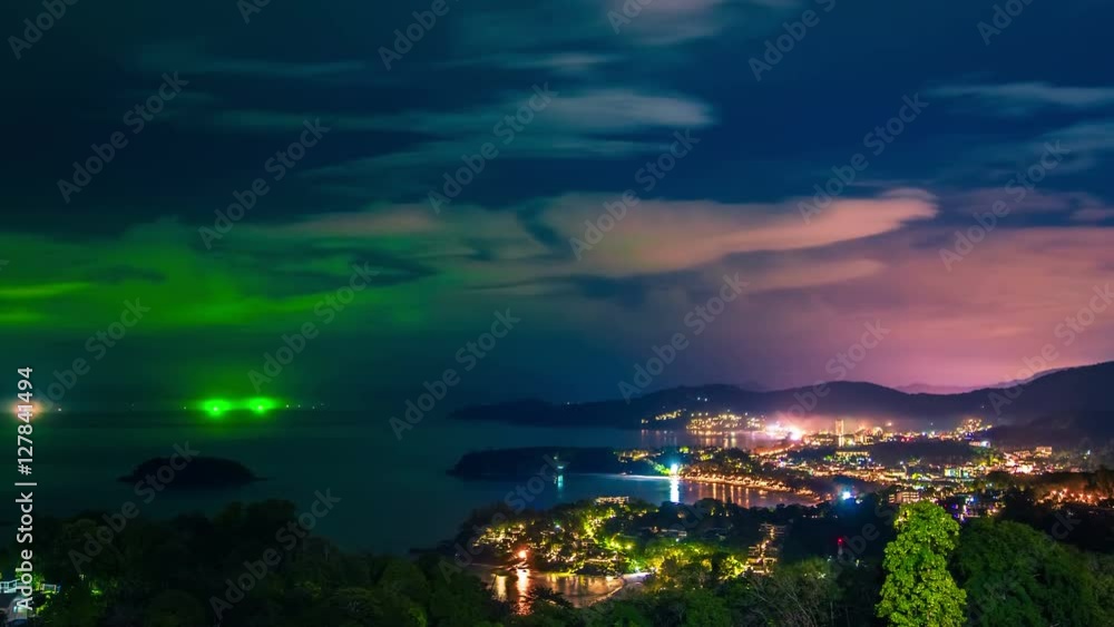 Phuket at night in a storm, Patong, Karon and Kata Beach, taken from viewpoint in Phuket island, Thailand. November, 2016. 4K TimeLapse Phuket at night in a storm, Patong, Karon and Kata Beach, taken from viewpoint in Phuket island, Thailand. November, 2016. 4K TimeLapse