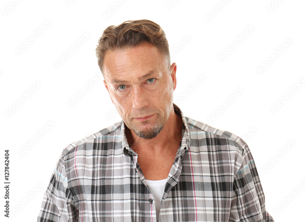 Handsome man on white background, closeup Handsome man on white background, closeup