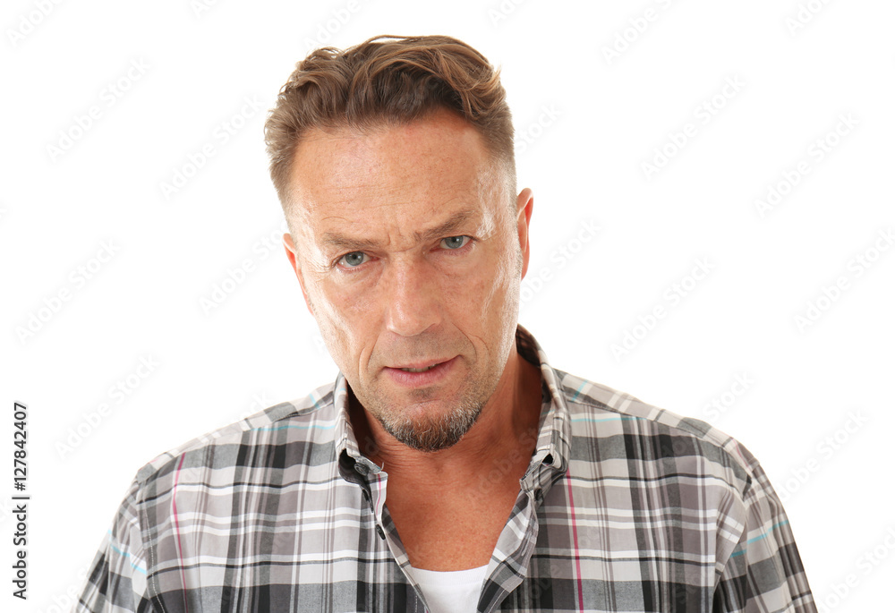 Handsome man on white background, closeup Handsome man on white background, closeup