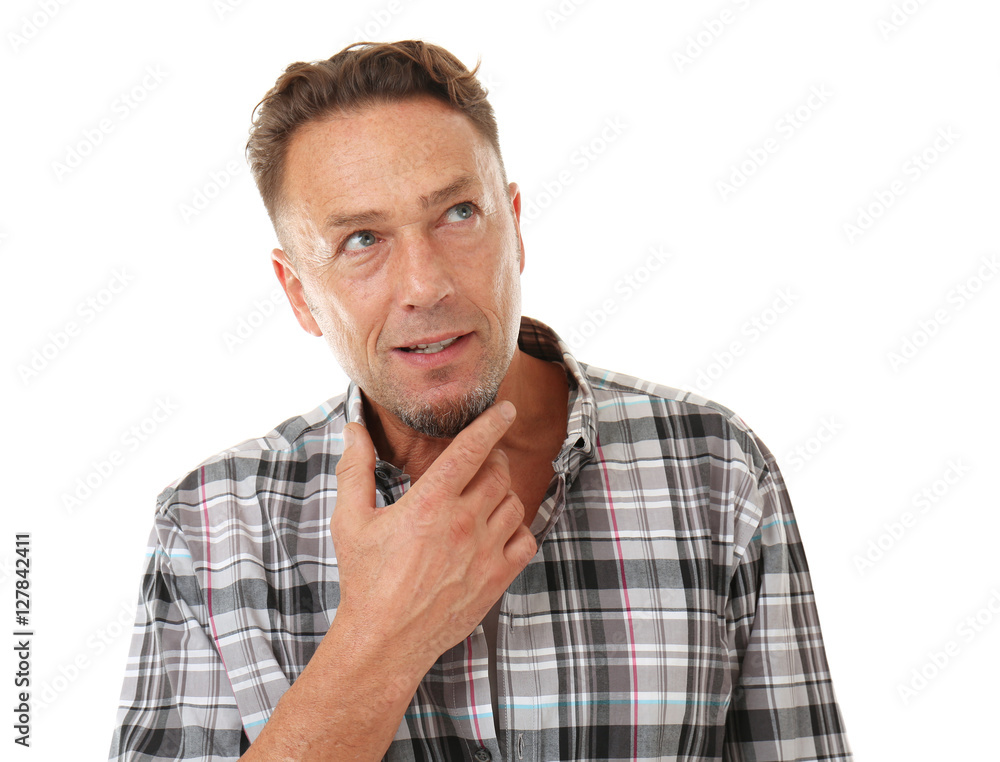 Handsome man on white background, closeup Handsome man on white background, closeup