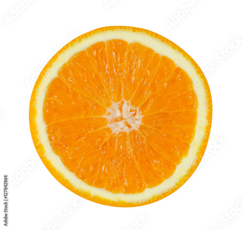 Slice of orange fruit on white background, isolated.