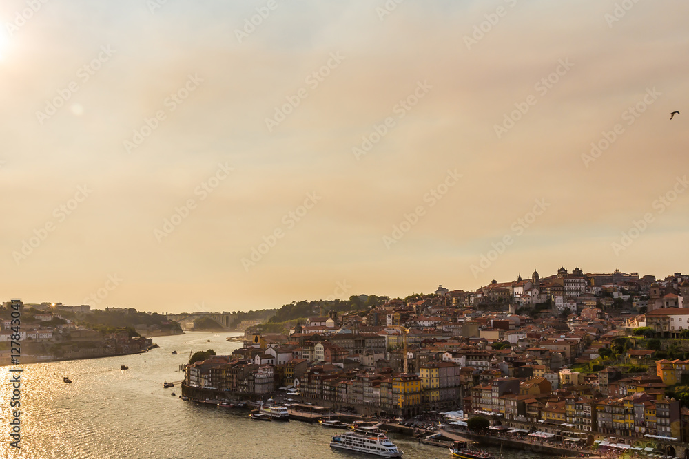 Views from above in Oporto, Portugal of the river Douro