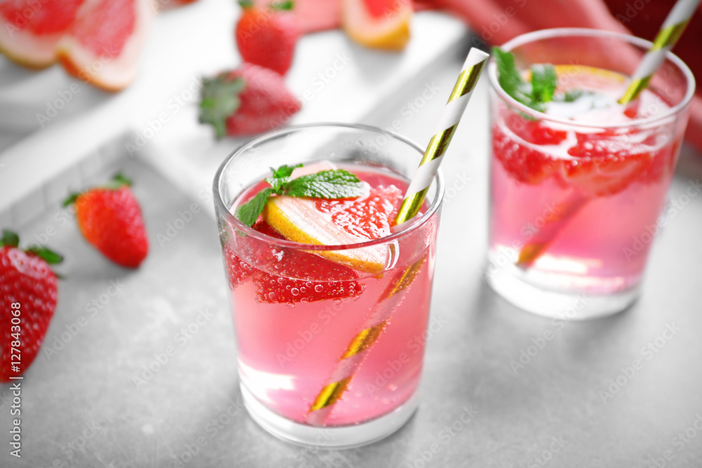Glasses of refreshing drink on table Glasses of refreshing drink on table