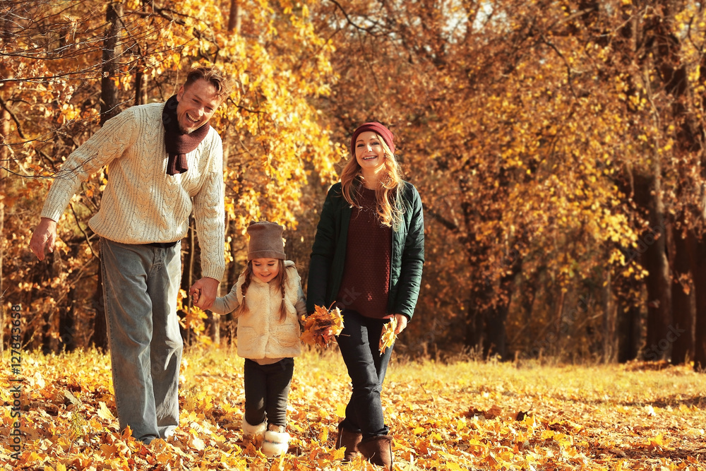 Happy family walking in beautiful autumn park Happy family walking in beautiful autumn park