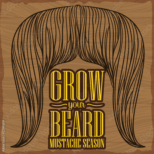 Wooden Carved Sign with a Long Mustache, Vector Illustration