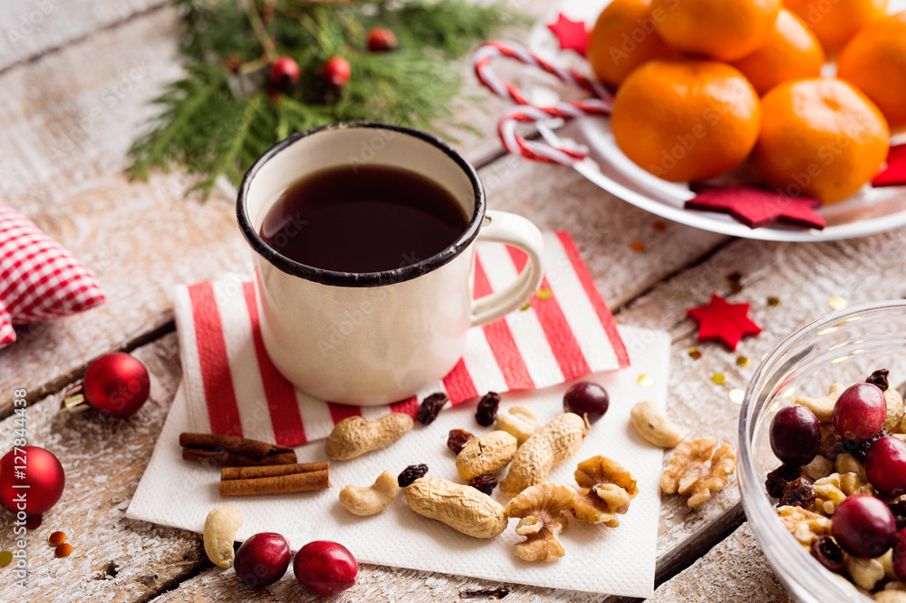 Christmas composition, studio shot, wooden background Christmas composition, studio shot, wooden background