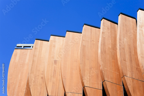 russian wooden structure detail against blue sky