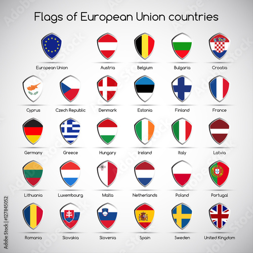 Set the flags of European Union countries, symbol shield for your  infographic, vector illustration Stock Vector