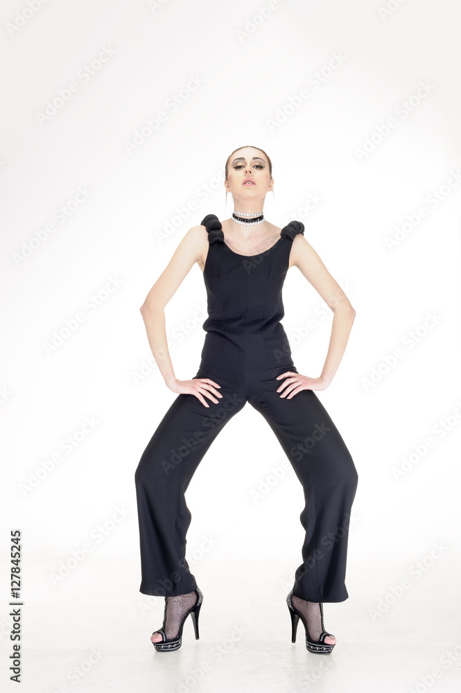 beautiful young fashion model with black dress in studio beautiful young fashion model with black dress in studio