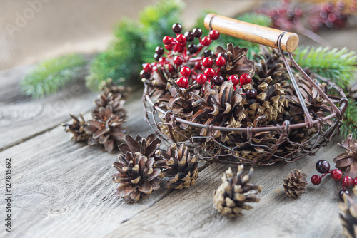 Pine cones in a metal mesh ...