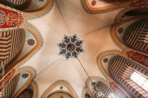 Vilnius Lithuania. Vaulted Painted Ceiling With Chandelier