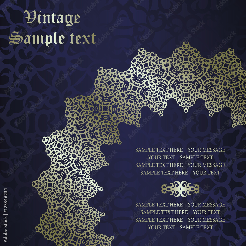 Round lace pattern on vintage background in blue