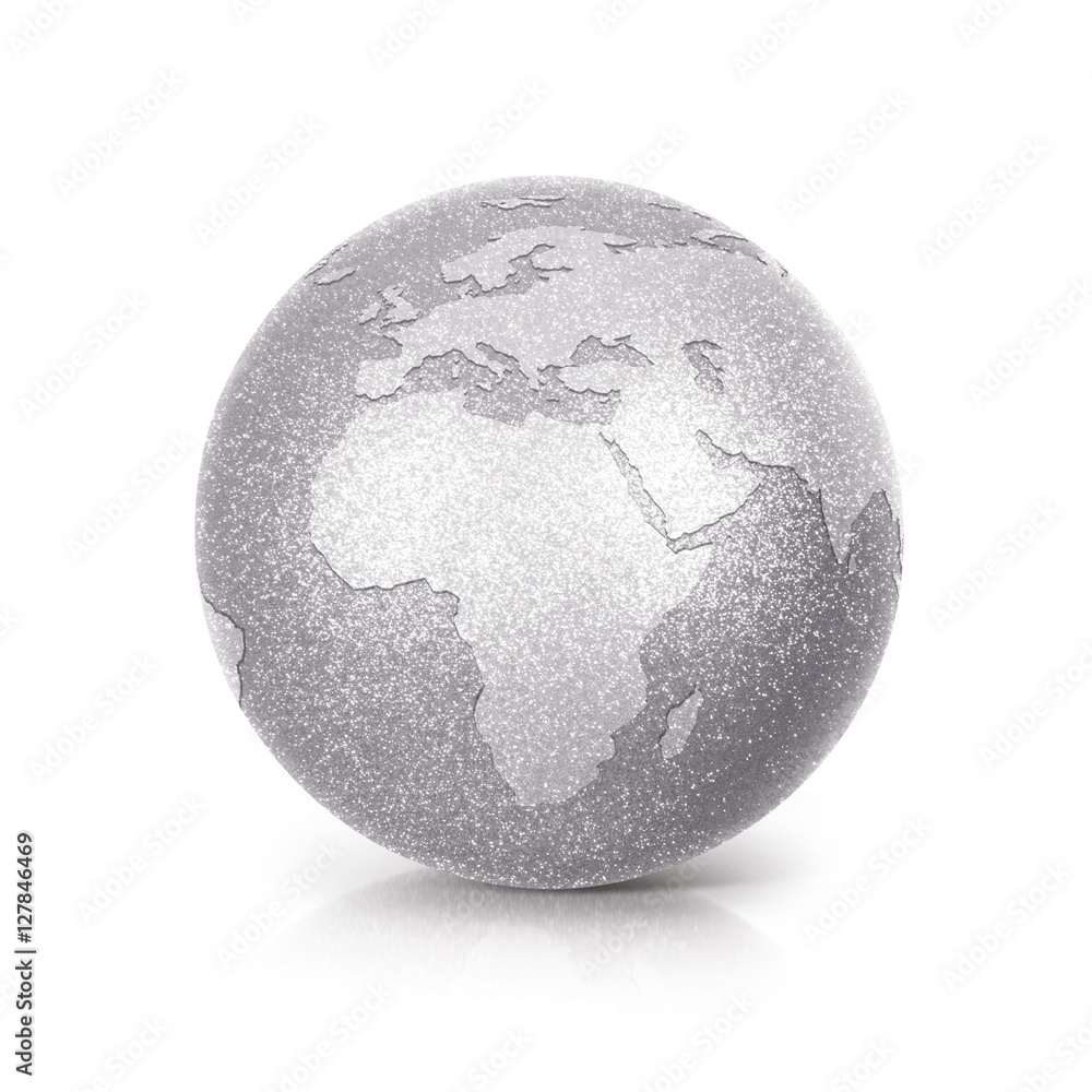 Obraz premium Silver Glitter globe 3D illustration europe and africa map on white background