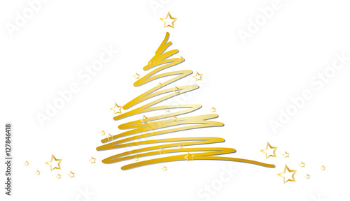 Frohe Weihnachten - Weihnachtsbaum mit vielen goldenen Sternen, Grußkarte, xmas, x-mas, x'mas