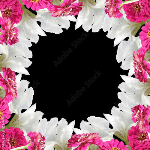 Fototapeta Naklejka Na Ścianę i Meble -  Beautiful floral background of white irises and pink tsiny 