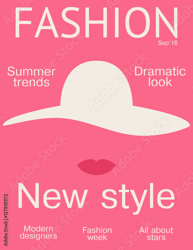 Pink fashion magazine cover. Vector illustration.