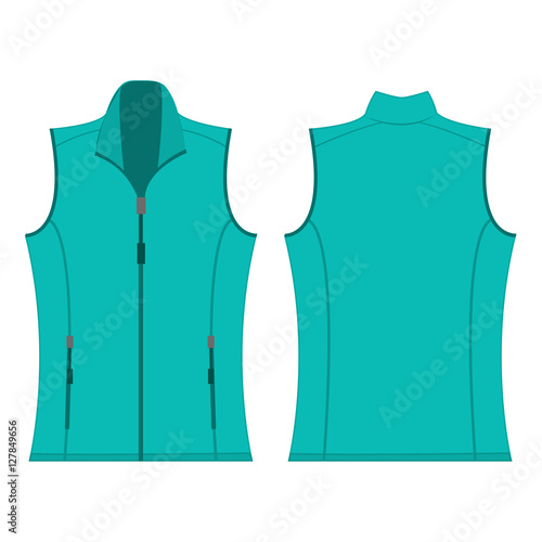 turquoise color autumn fleece vest isolated vector on the white background