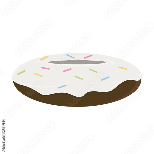 Chocolate donut with white frosting and sprinkles
