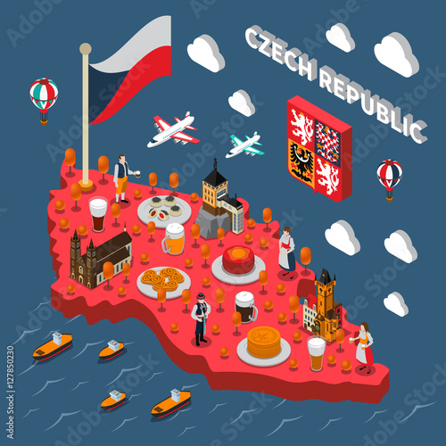 Chech Republic Touristic Attractions Isometric Map