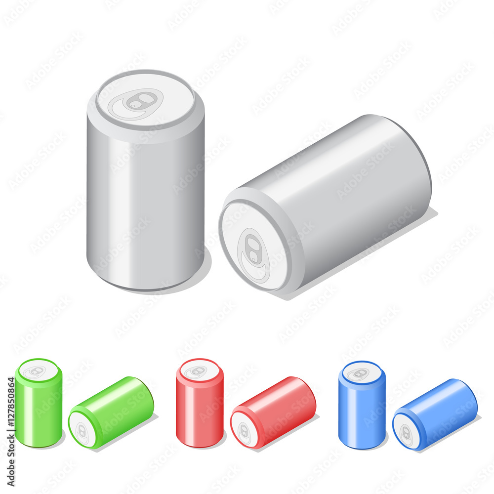 Bank of carbonated water. Isometric soda. A tasty drink. Can of lemonade. Vector illustration.