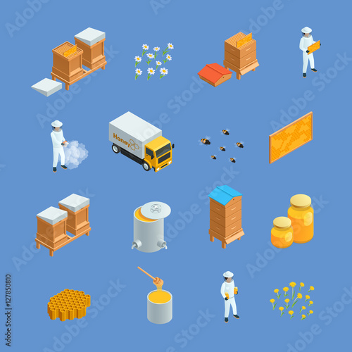 Beekeeping Apiary Isometric Icons Set