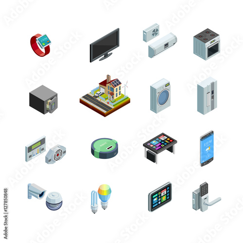 Smart Home Elements  Isometric Icons Collection 