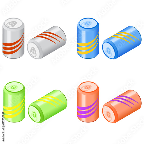Bank of carbonated water. Isometric soda. A tasty drink. Can of lemonade. Vector illustration.