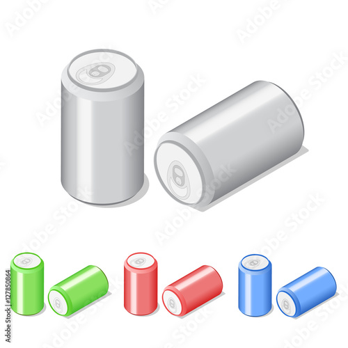 Bank of carbonated water. Isometric soda. A tasty drink. Can of lemonade. Vector illustration.