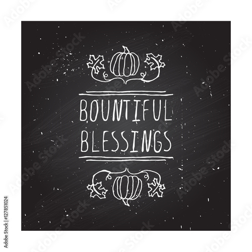 Thanksgiving label with text on chalkboard background