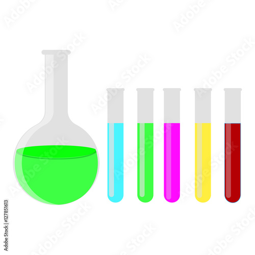 Tubes for tests vessels air molecules laboratory eqipment composition with colorful liquids flat vector illustration