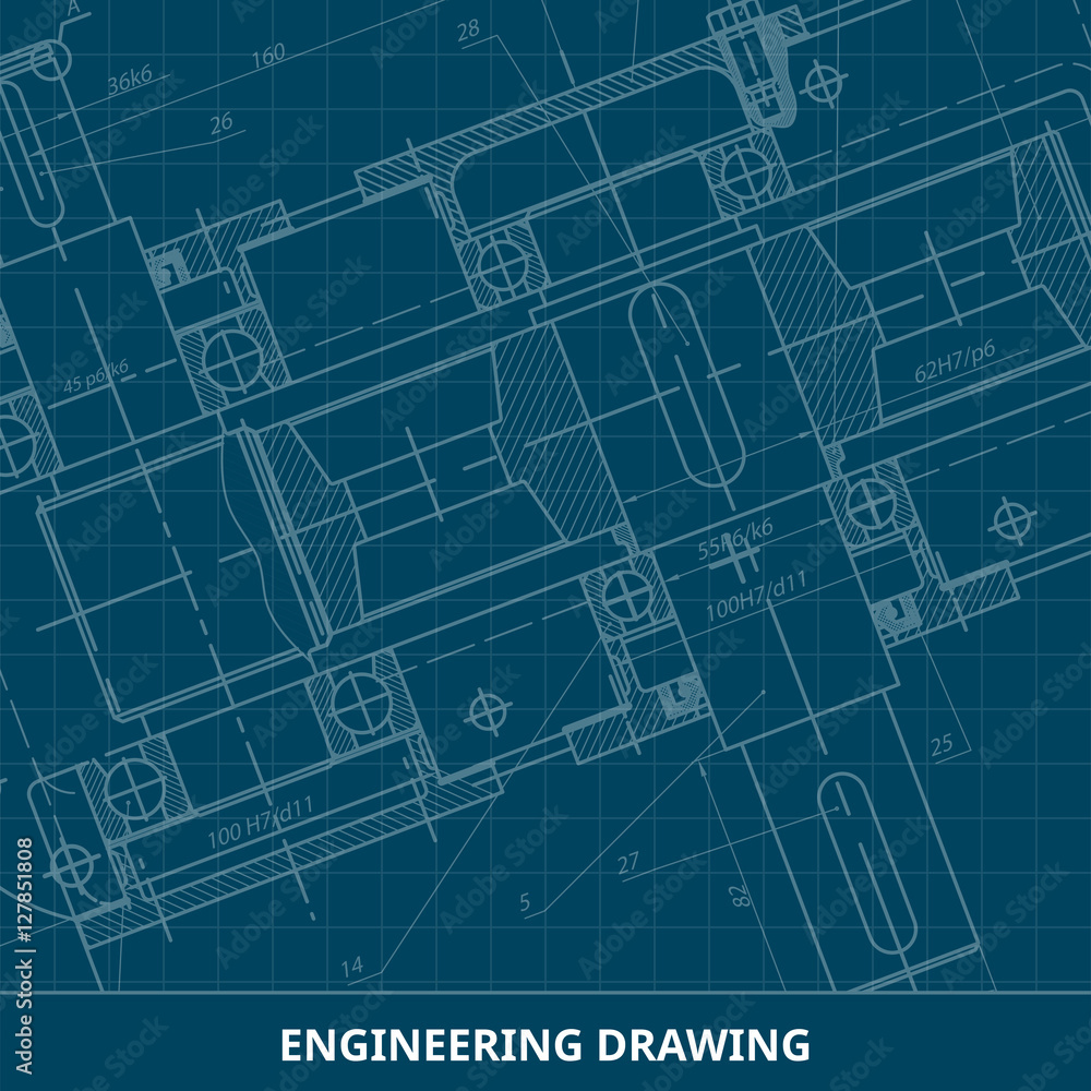 Mechanical Engineering drawing. Engineering Drawing Background. Vector. Mechanical Engineering drawing. Engineering Drawing Background. Vector.